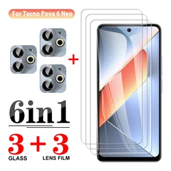 6in1 For Tecno Pova 6 Neo Transparent protective glass 2024 phone glass on pova 6neo pova6 neo TecnoPova6Neo 9H Screen protector