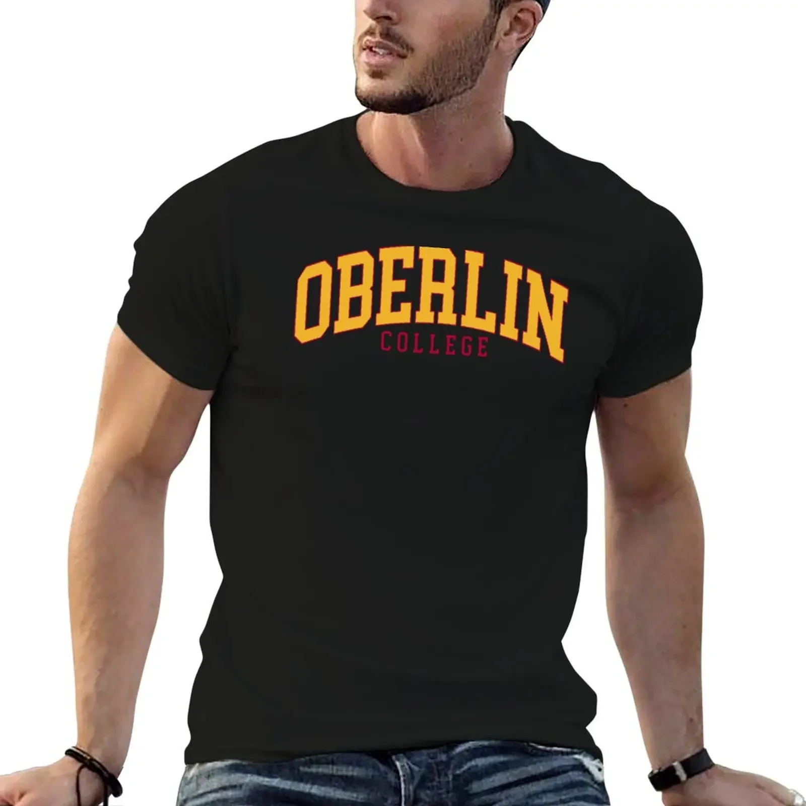 

oberlin - College Font Curved T-Shirt Personalized t-shirt aesthetic clothes Louboutins men tshirt