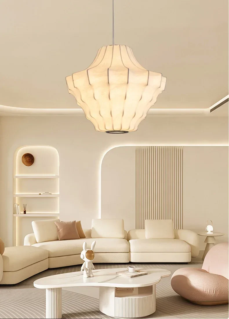 Nordic Wabi Sabi E27 Chandelier Living Room Silk LED Pendant