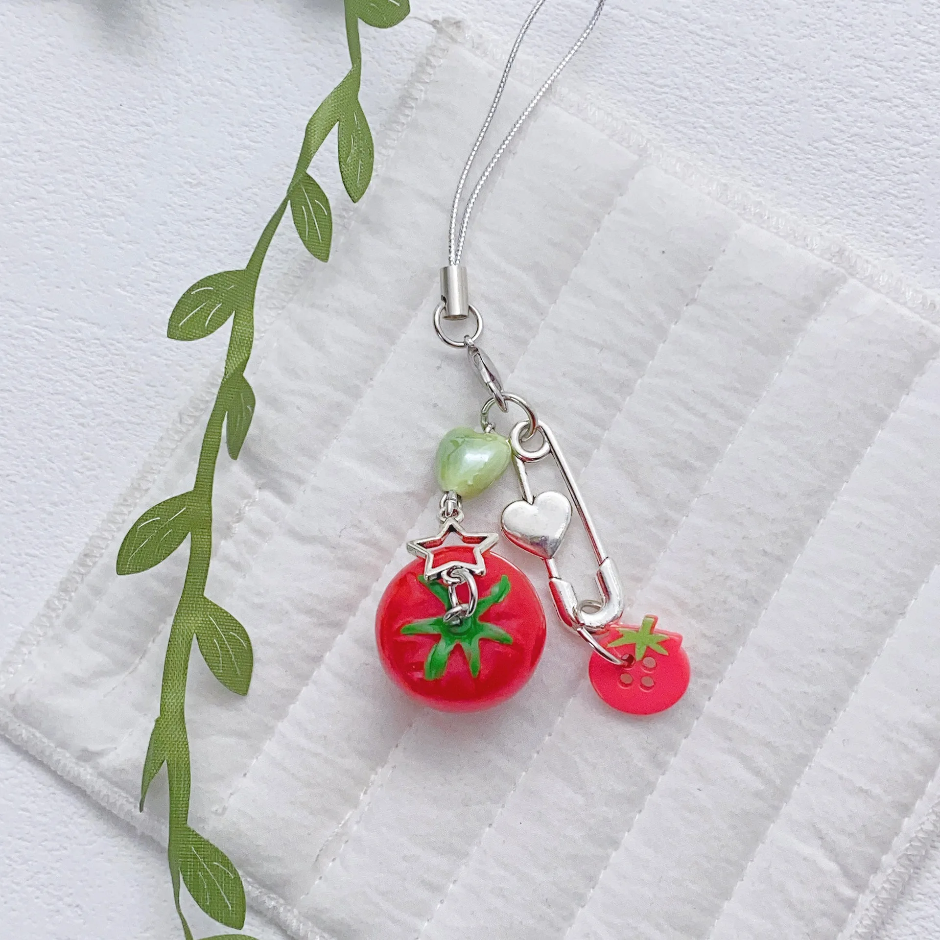 Tomato Leaf Charm Beaded Keychain for Bags