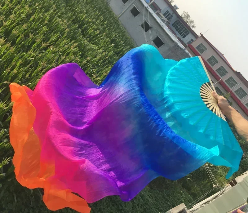 Children Pure Silk Fan Veils Pairs Folk Art Chinese Yangko Party Stage Performance Foldable Fan 120/150/180cm