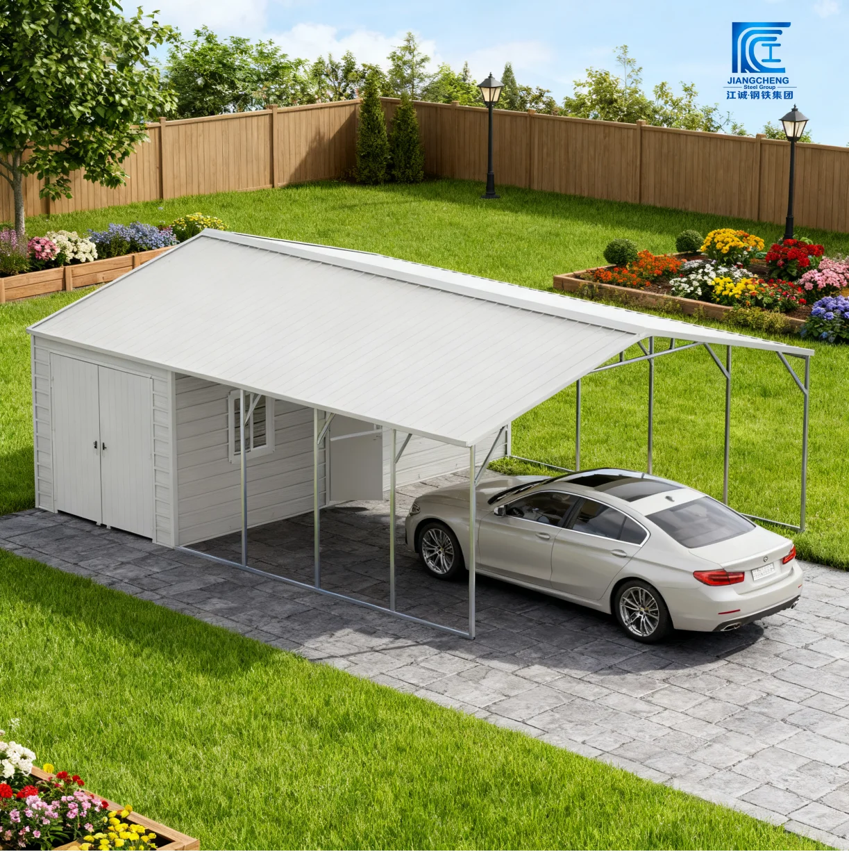 Heavy Duty Prefabricated Steel Structure Garage Durable Portable Outdoor Storage Tool Shed For Garden And Warehouse