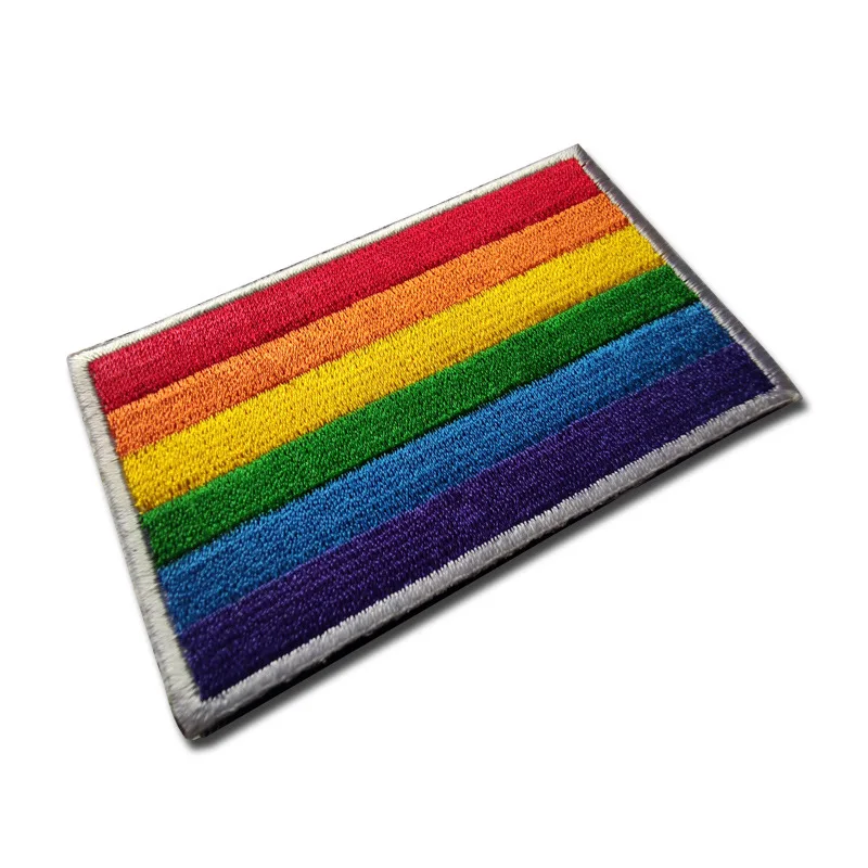 Rainbow Flag Full Embroidery Hat Patch Backing Hook and Loop Multicolor Badge Bag Matching Sticker Customized Military Appliques