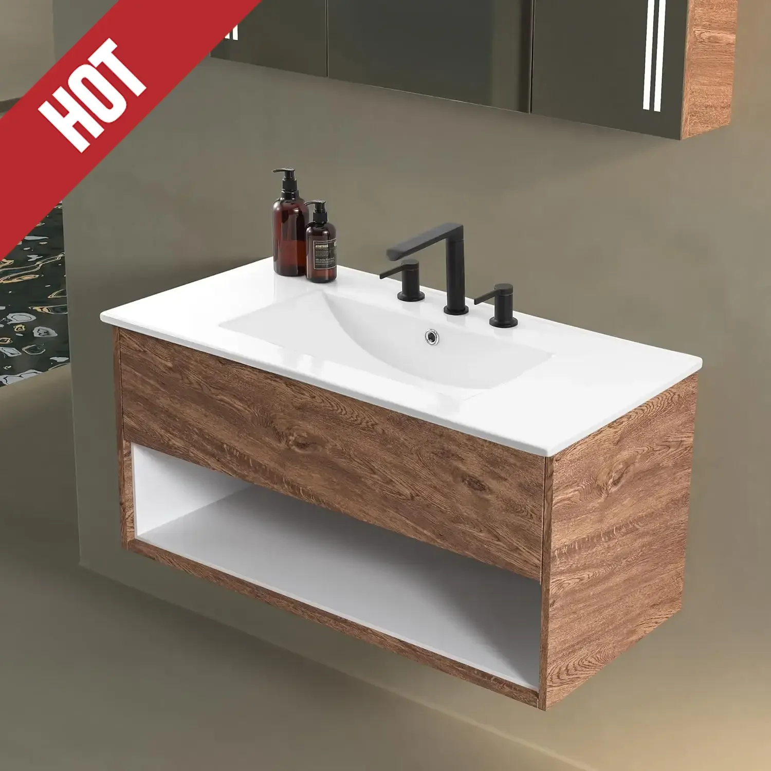SNK1003A Ancillary 3-Hole 36 In. W X 18.25 In. D Classic Contemporary Rectangular Ceramic Single Sink Basin Vanity Top, White,cu