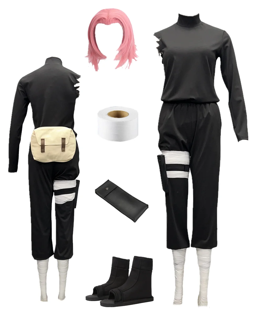 

US Size Women's Haruno Ying Ninja Mobile Game Cospalay Black T-shirt Pants Costume Halloween