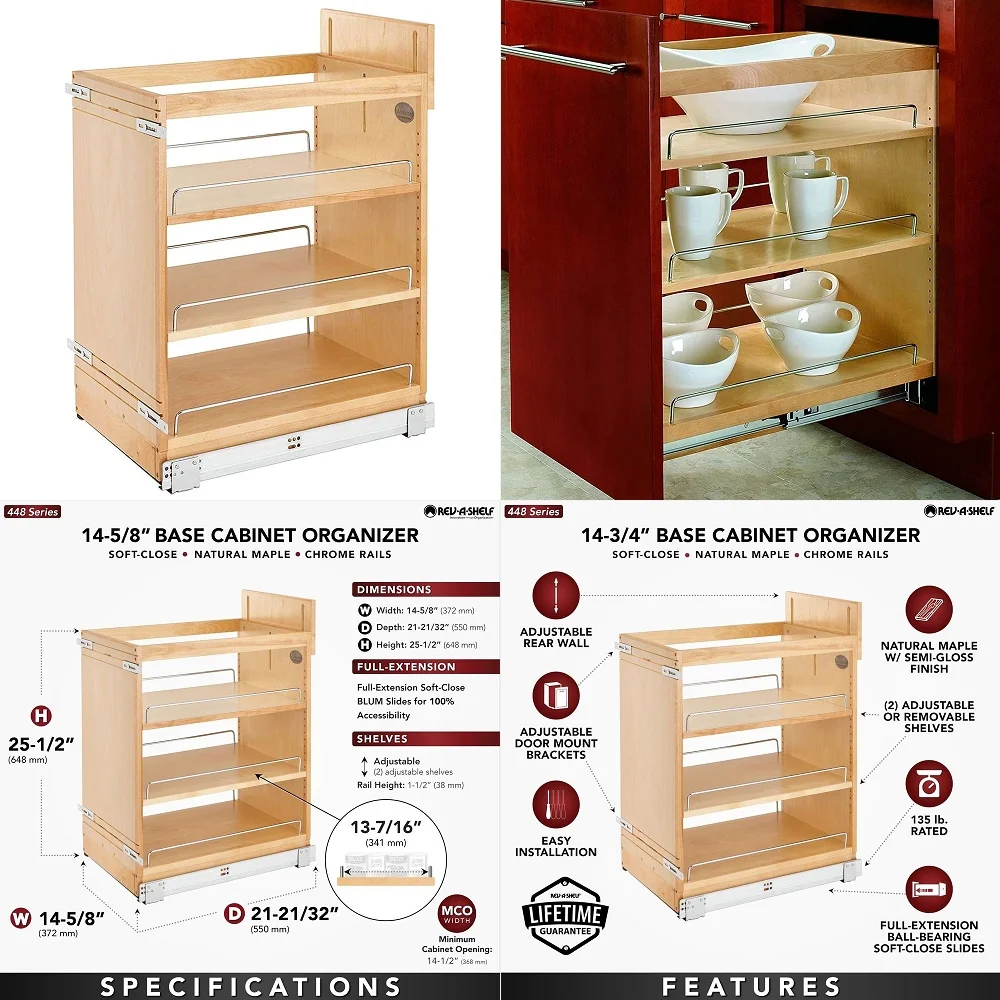 

36 PullDown HeavyDuty Shelf Organizer for Tall Kitchen Bathroom Cabinets, Dual Tier Wall Mounted Pantry Storage, Chrome, 5PD36C
