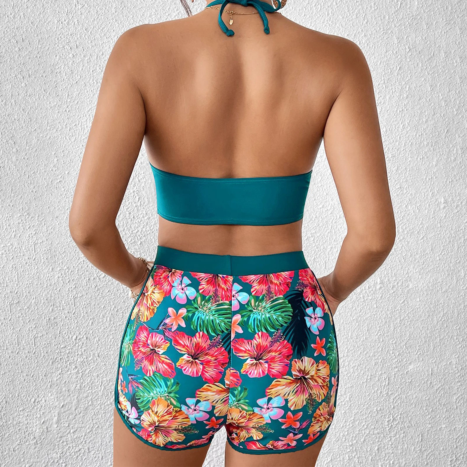 Женский купальник с высокой талией, сексуальный пуш-ап, мягкий бикини с цветочным принтом и завязками, купальник из трех предметов, летний купальный костюм, пляжная одежда, бикини