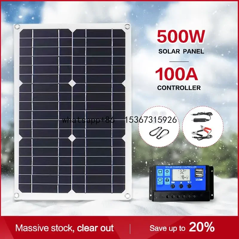 500W 12V Portable Solar Panel 18V Waterproof USB Port Solar Power Solar 5V  Battery Charger Outdoor Camping Phone Power Bank