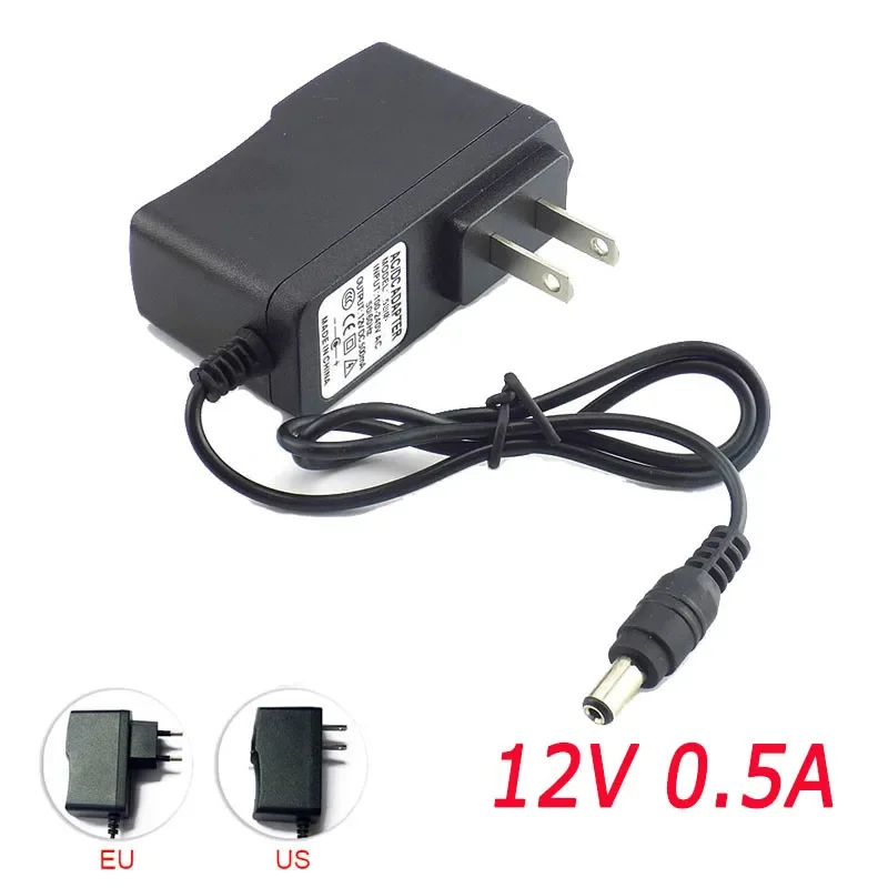 500mA Power Converter supply Adapter AC to DC 12V 0.5A Power Supply US EU Plug Switch 5.5mm x 2.1mm For Strip Light 100-240V