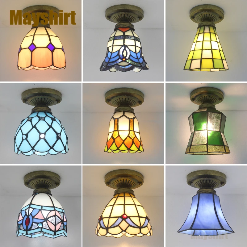 

Vintage Ceiling Lights Tiffany Stained Glass Ceiling Lighting Retro Led Hanging Lamp Kitchen Living Room Stairs Indoor Lighting