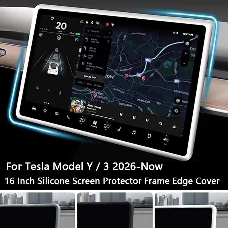 For Tesla Model 3 / Y Juniper / YL 16-inch Silicone Screen Frame Edge Cover Central Control Display Navigation Screen Protector