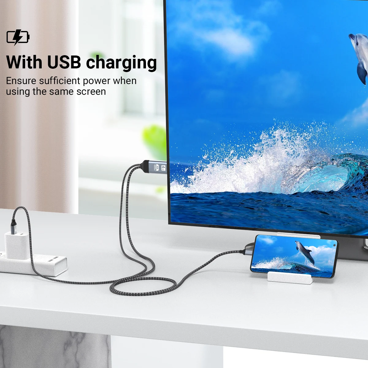 Gopala Premium Aluminum USB-C  to HDTV Display Cable Adapter 4K@60Hz Thunderbolt 3/4 Compatible 6.5 ft for iPhone 16 Pro/Max