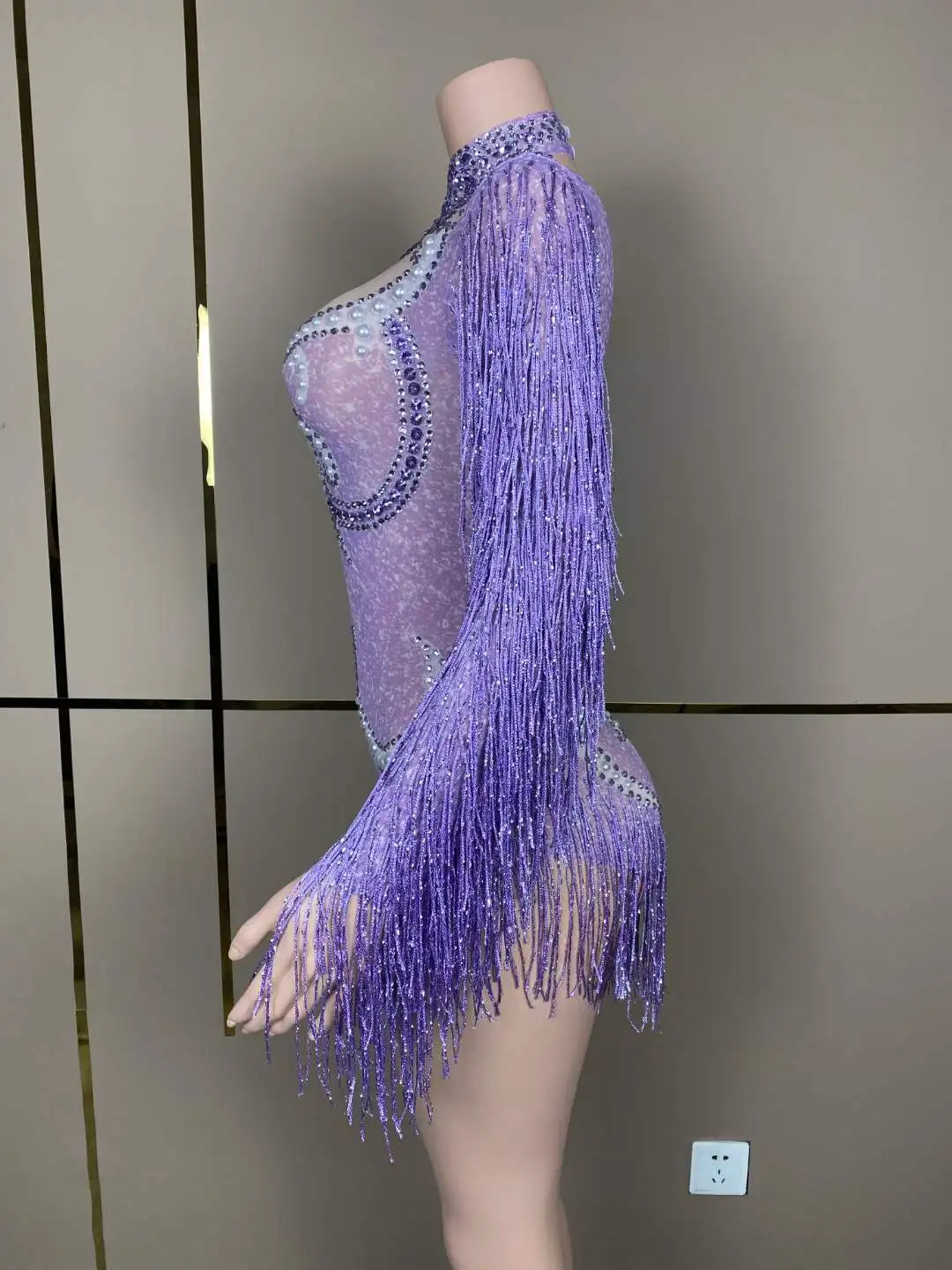 

Women Rhinestone Tassel Stretch Occasion Versatility Bodysuits Stage Performance Dance Costume Luxury Body Suits 2026 New