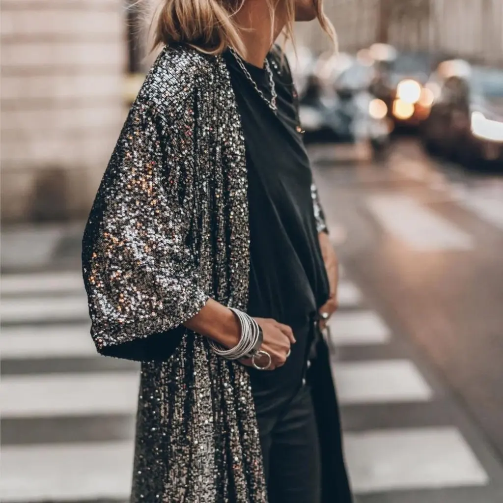 

Women's Fashion Party Sequined Cardigan Coat Spring European American Style
