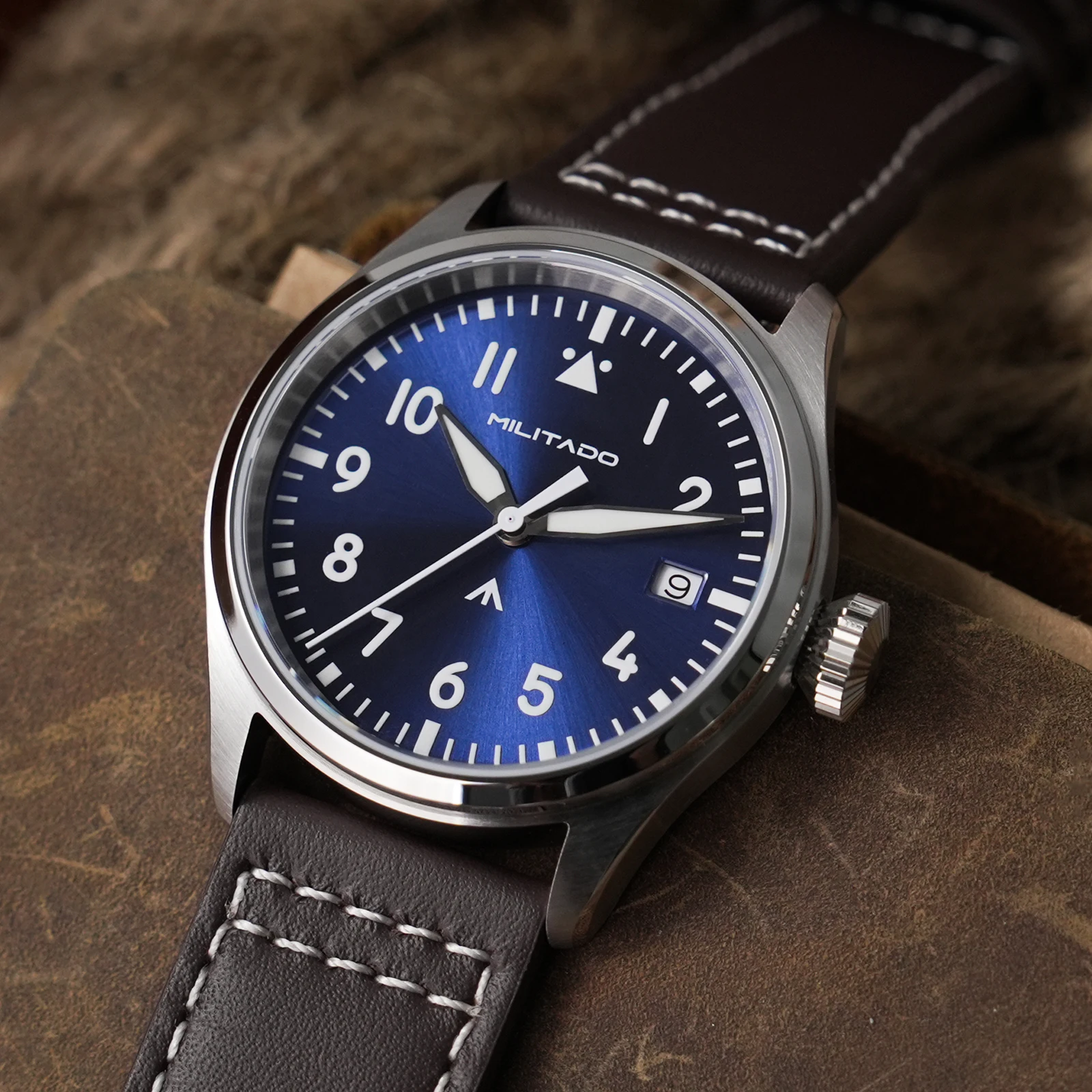 ساعة Militado ML21 VH31 Sweep/Swiss Ronda 515 كوارتز 37 ملم BGW9 Lume 100 متر مقاومة للماء حزام جلد طبيعي