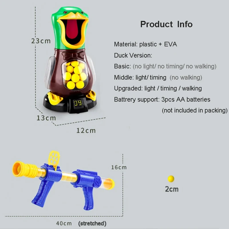 Hungry Shooting Duck Battle Games Air-powered Gun Pistol Soft Bullet Ball Scoring With Light Electronic ToyS Moving Kids Gifts