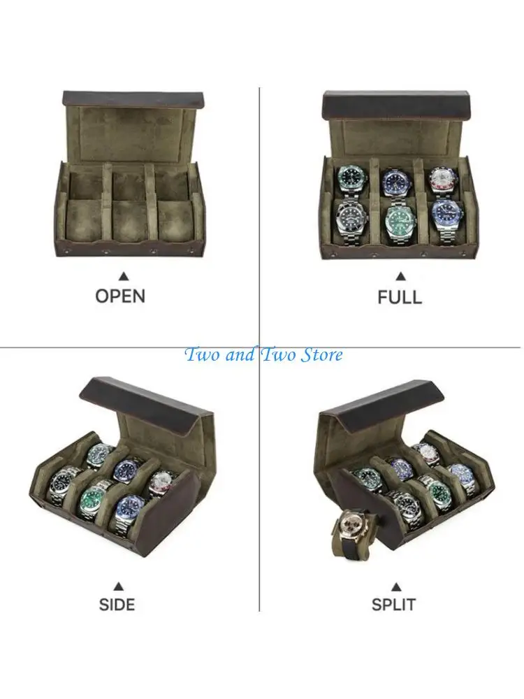 

HX6F PU Leather Watch Caskets 6 Slot Timepieces Storage Box Watch Travel