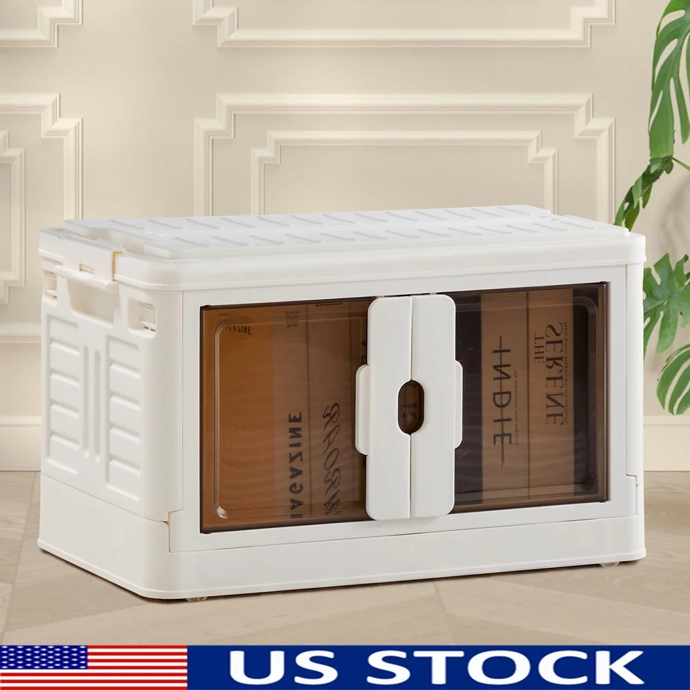 

Collapsible Portable Storage Bins Stackable Organizers with Wheels Home Office Easy Setup Clear Flip-Top Lid 1 Tier