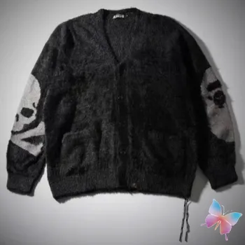 Cardigan con bottoni con stampa scheletro nero American High Street MMJ maglione uomo donna