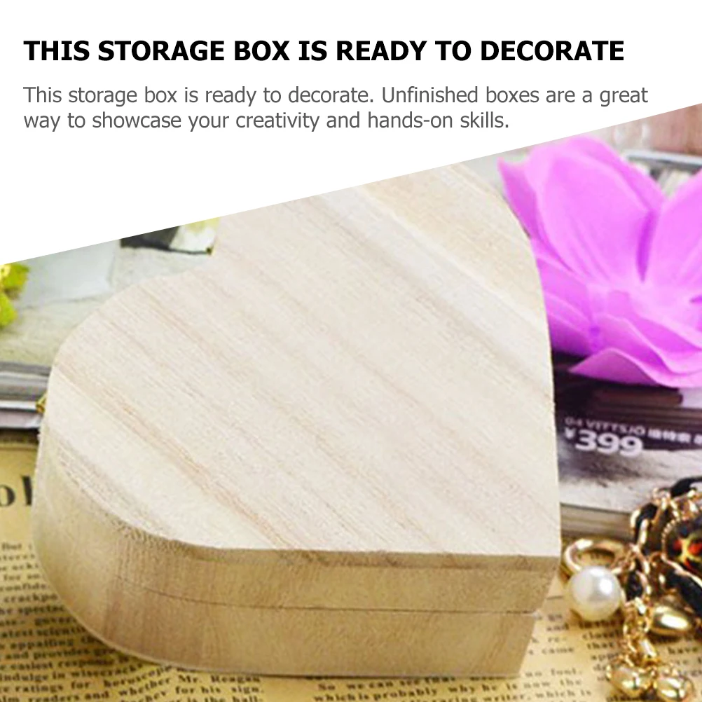 

1Set Wooden Love Box Unfinished DIY Organizer Storage Jewelry Gift Container DIY Box Container Wooden Boxes for Craft