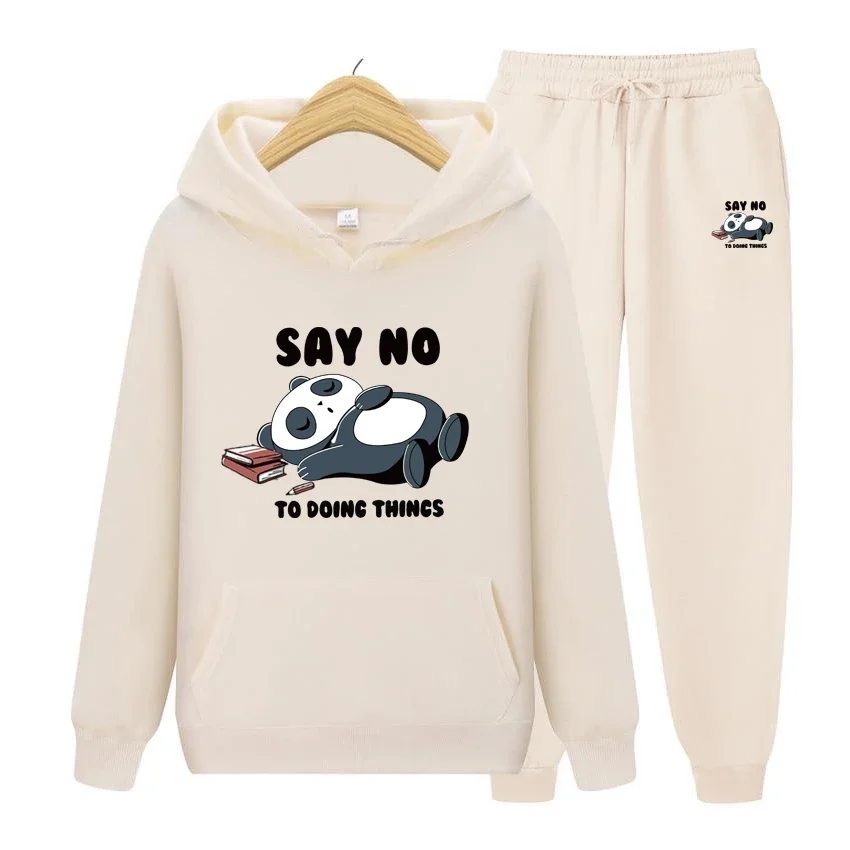 

Say No Panda I Hate Morning People Printed Hoodie Women's Hoody Set Autumn Soft Sweatshirt Harajuku Sportswear Men Hoody Set