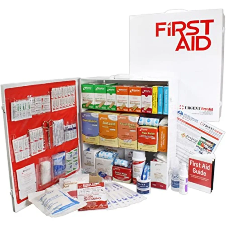 

OSHA ANSI 3 Shelf Industrial First Aid Cabinet with Pocket Liner 100 Person 1316 Pieces 2015 Class A+ Types I II Made in USA wi
