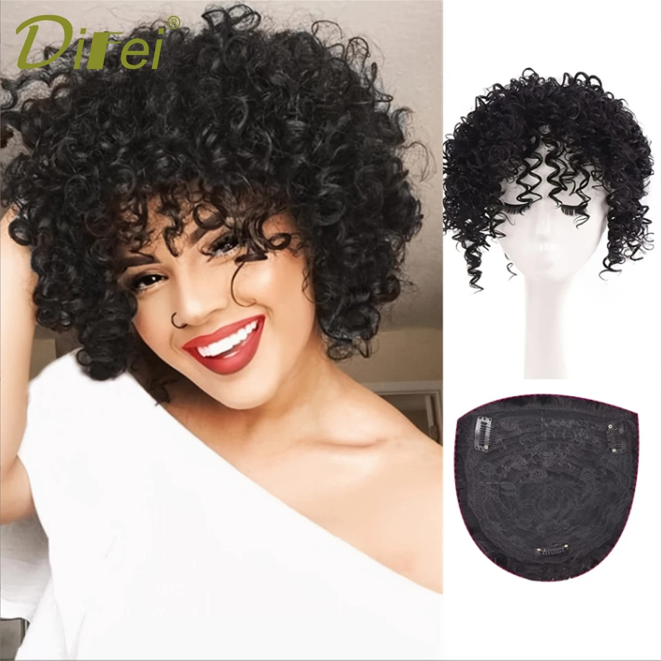 DIFEI Synthetic Wig Small Curly Hair Cover Female Wig Hand Winding Stick Fluffy Natural Small Curly Hair Cover