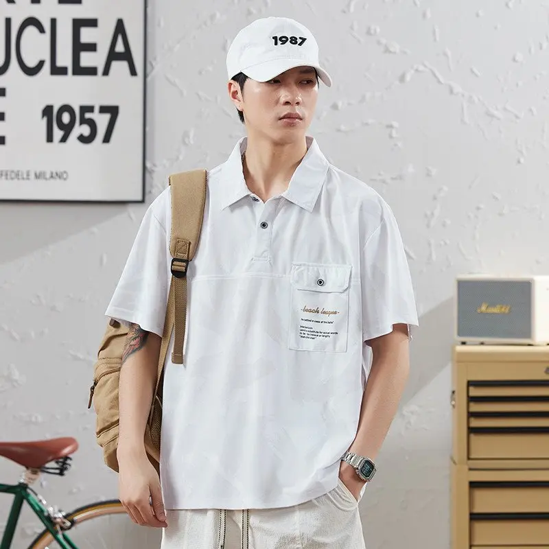 PLUS ขนาดเสื้อโปโลผู้ชายสไตล์ญี่ปุ่น Streetwear แขนสั้นเสื้อยืดแฟชั่น Tees M-8XL ผ้าไหมน้ําแข็งเสื้อฤดูร้อนชายเสื้อผ้า