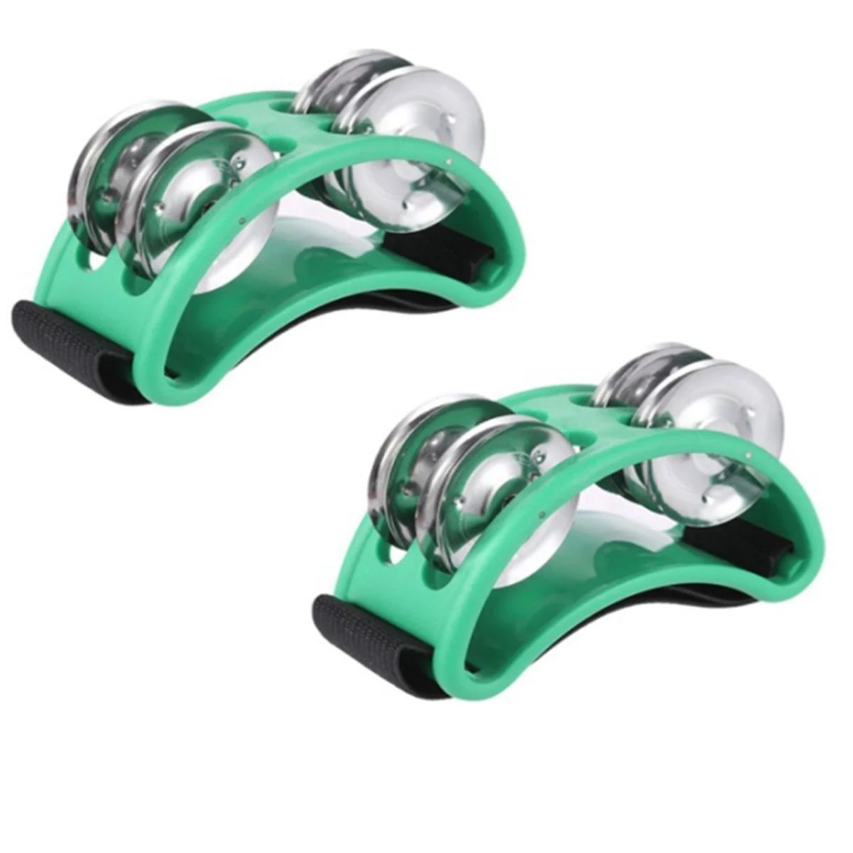 2PCS Foot Tambourine Percussion, Musical Instrument Percussion Pedal with Steel Jingle Bells - Green