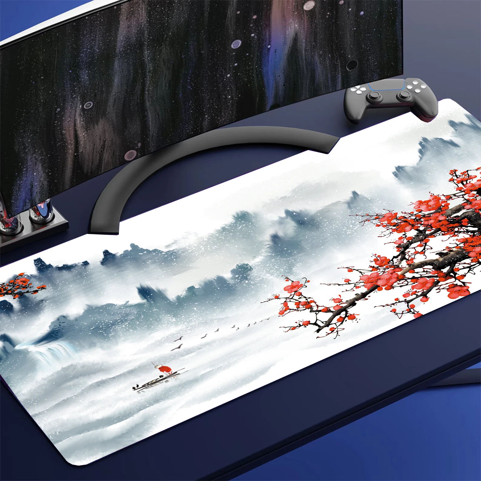 Mousepad grande estilo chinês com amarra, forro para teclado, tamanho extragrande, mesa de jogo, almofada para computador, anime