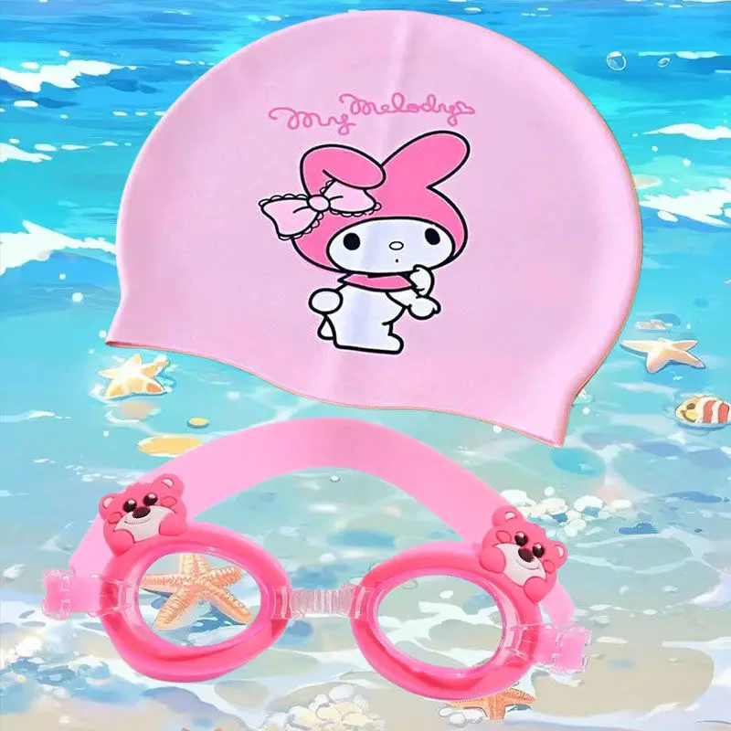 Kinder Cinna moroll Schwimm brille Bade kappe Cartoon meine Melodie Kuromi Schwimm brille wasserdichter Nebel HD Taucheranzug Geschenk