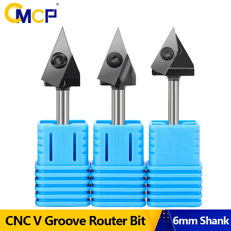 CMCP 6mm Shank CNC Insert V-Groove Slotting Router Bit 45 60 Degrees V Groove Router Bit for Woodworking Engraving Cutter