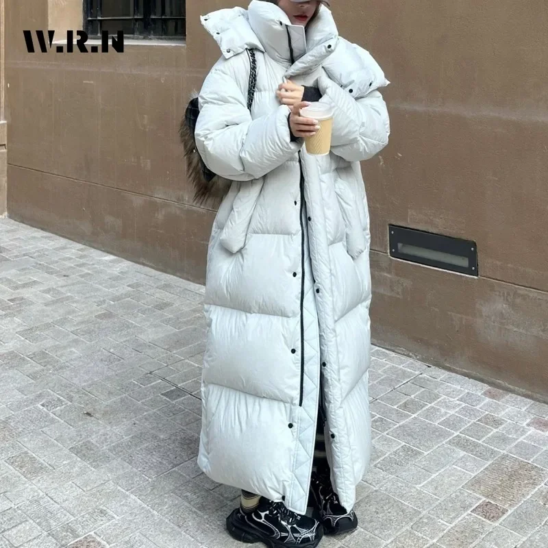 Women\'s Fashion Oversized Single Breasted Long Sleeve Outerwear Maxi X-Long Parkas Jacket 2024 Winter Casual Solid Warm Coat