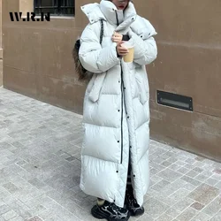 Women's Fashion Oversized Single Breasted Long Sleeve Outerwear Maxi X-Long Parkas Jacket 2024 Winter Casual Solid Warm Coat