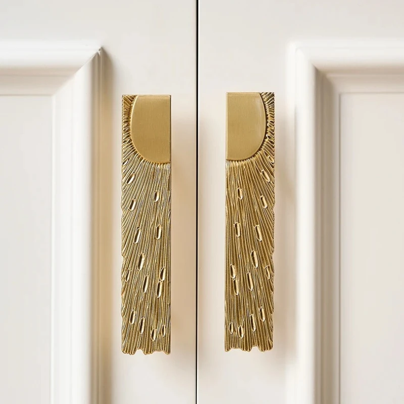 Creative French Brass Cabinet Handle AntiqueChinese Wardrobe Door Drawer Handle Light Luxury Cabinet Furniture Long Handle