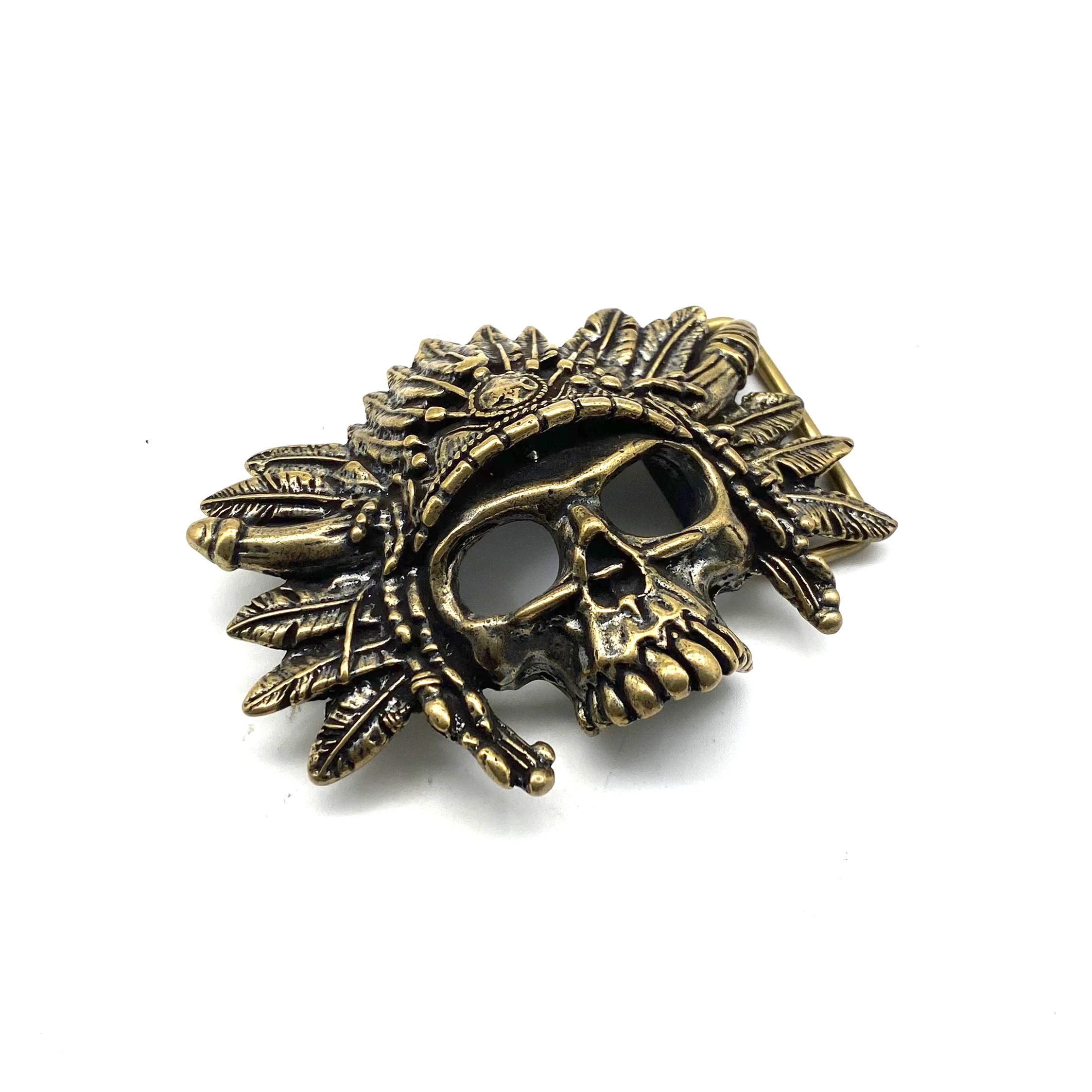 Indian Chief Skull Buckles Solid Brass Belt Buckle