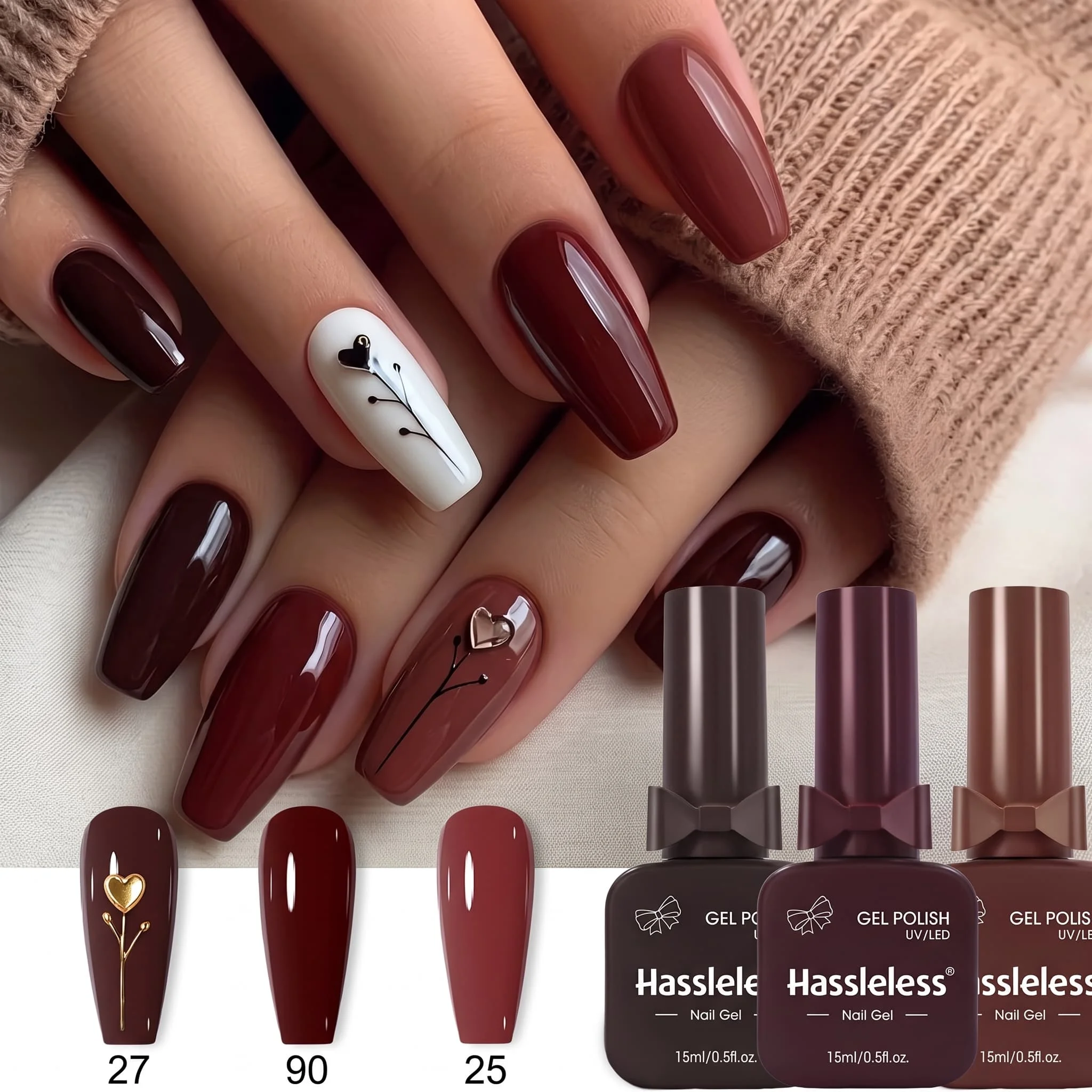Hassleless 3-Piece Armor Gel Polish Set 15ml Autumn/Winter Melard Three-Color Brown Solid Color Nail Gel Polish Home Salon DIY Whitening Nail Art