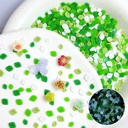 100PCS Minimalist Mini Resin Leaf Nail Charms 3D Fresh Night Glow Green White Leaf Mixed Nail Art Decoration DIY Nail Crafts