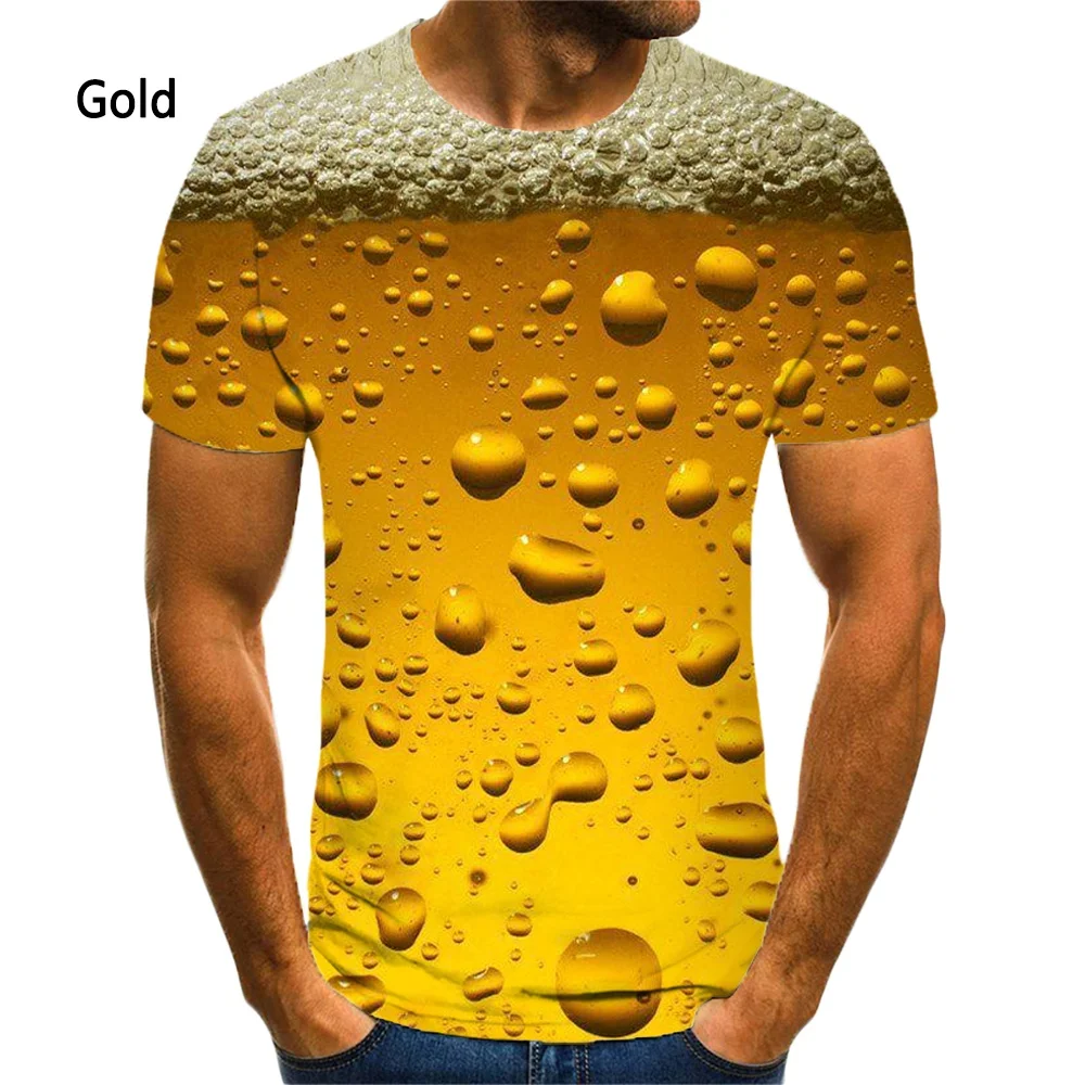 New Fashion 3d Beer Print T-shirt Men's and Women's Summer Casual Short-sleeved T-shirt