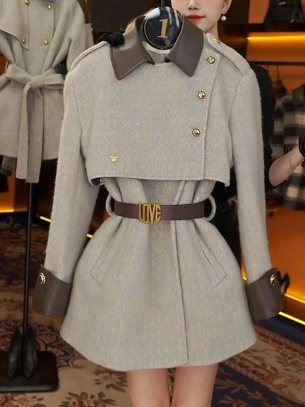 

plus Size Women's Luxury Woolen Coat Thiened ort Sle Spring New Arrival Warm Flap Collar Double Button Long Sve Coat