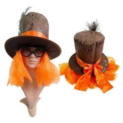 Orange Wigs Decor Top Hat for Adult/teenager Cosplay Mad Hatter Party Costume Cloth Cosplay Hat for Carnival Party