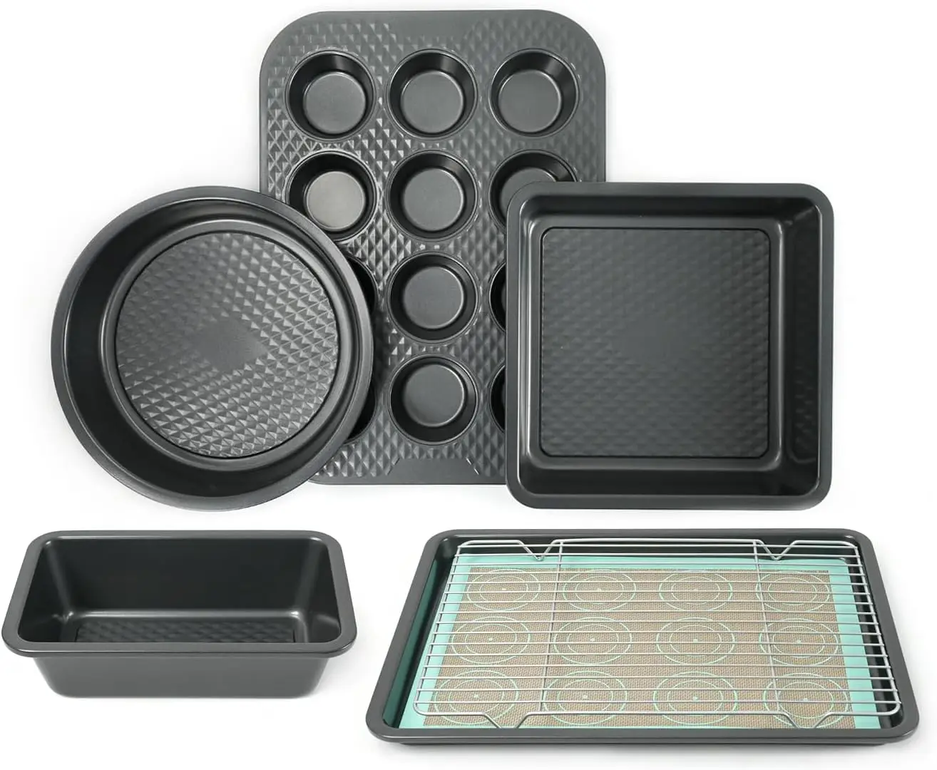 

8-Piece Nonstick Bakeware Set, Carbon Steel Bake Set 8-Pcs with Round Cake Pan, Square Cake Pan, Pie