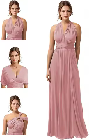 2025 Chiffon Ruffle Neck Hanging Bridesmaid Dress Long, Elegant Off Shoulder Cocktail Ball Dress, Women's Formal Evening Dress