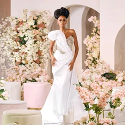 Mermaid Wedding Dresses Africa Women One Shoulder Corset Sweep Train Crystal Satin Mariage Civile Tenue Femme Luxe Customized