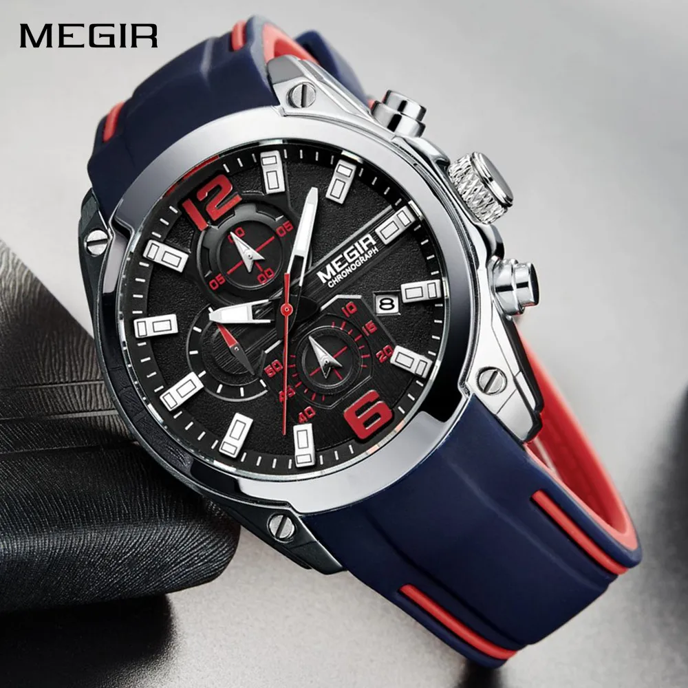 MEGIR Luxury Quartz Watches for Men Waterproof Sport Chronograph Clock Stainless Steel Date Luminous Business Wristwatch Reloj