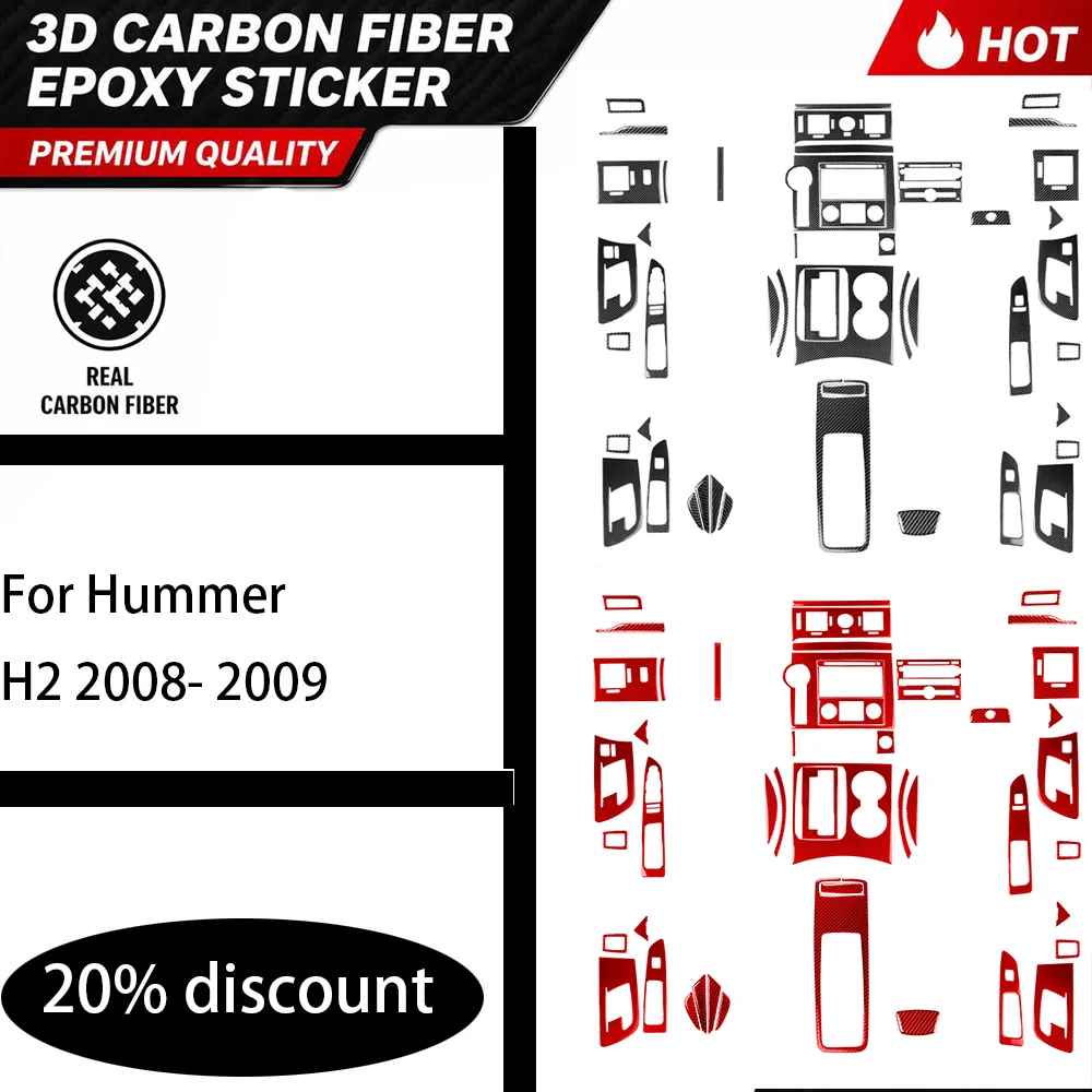 Carbon Fiber Sticker For Hummer H2 2008- 2009 Accessories Center Armrest Pad Console Gear Shift Panel Dashboard Air Vent Trim