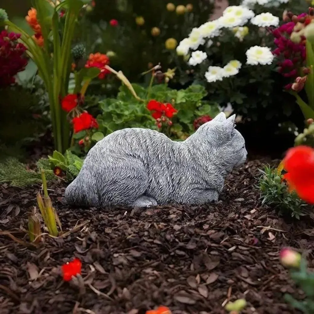 

Garden Decoration Resin Cat Statue Unique Cartoon Cat Sculpture Realistic Art Figurines Ornaments Garden Decor