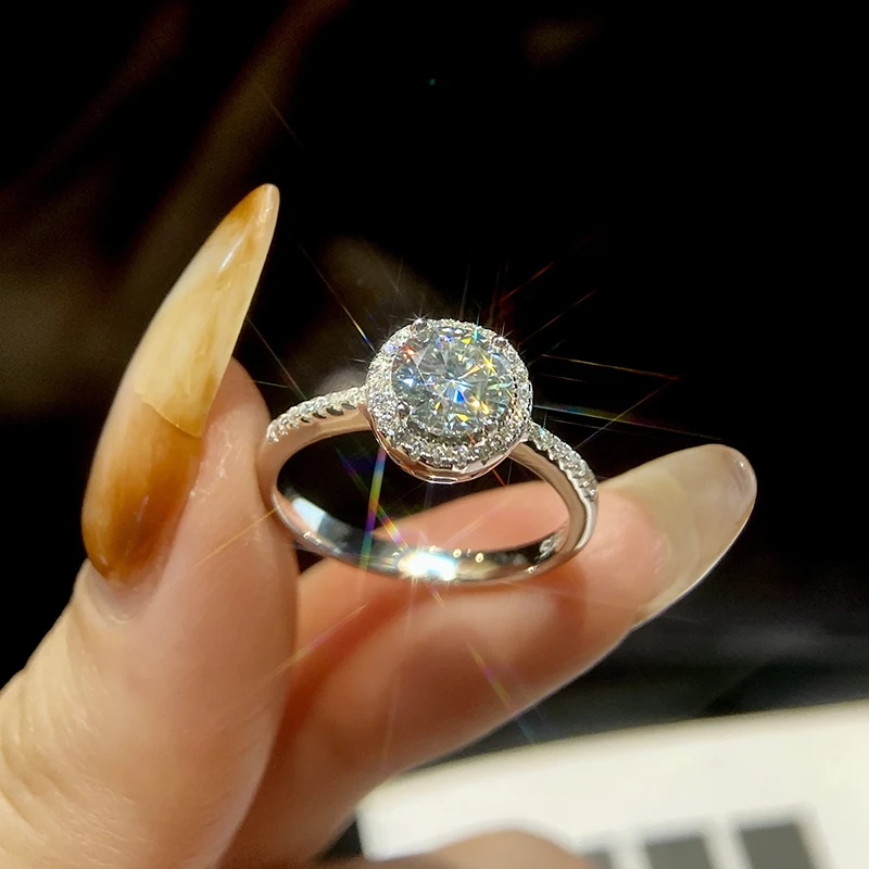 GRA 1CT Rrond مويسانيتي الحقيقي خواتم الماس للنساء ريال 925 فضة جودة عالية ارتداء اليومي غرامة مجوهرات فاخرة #2