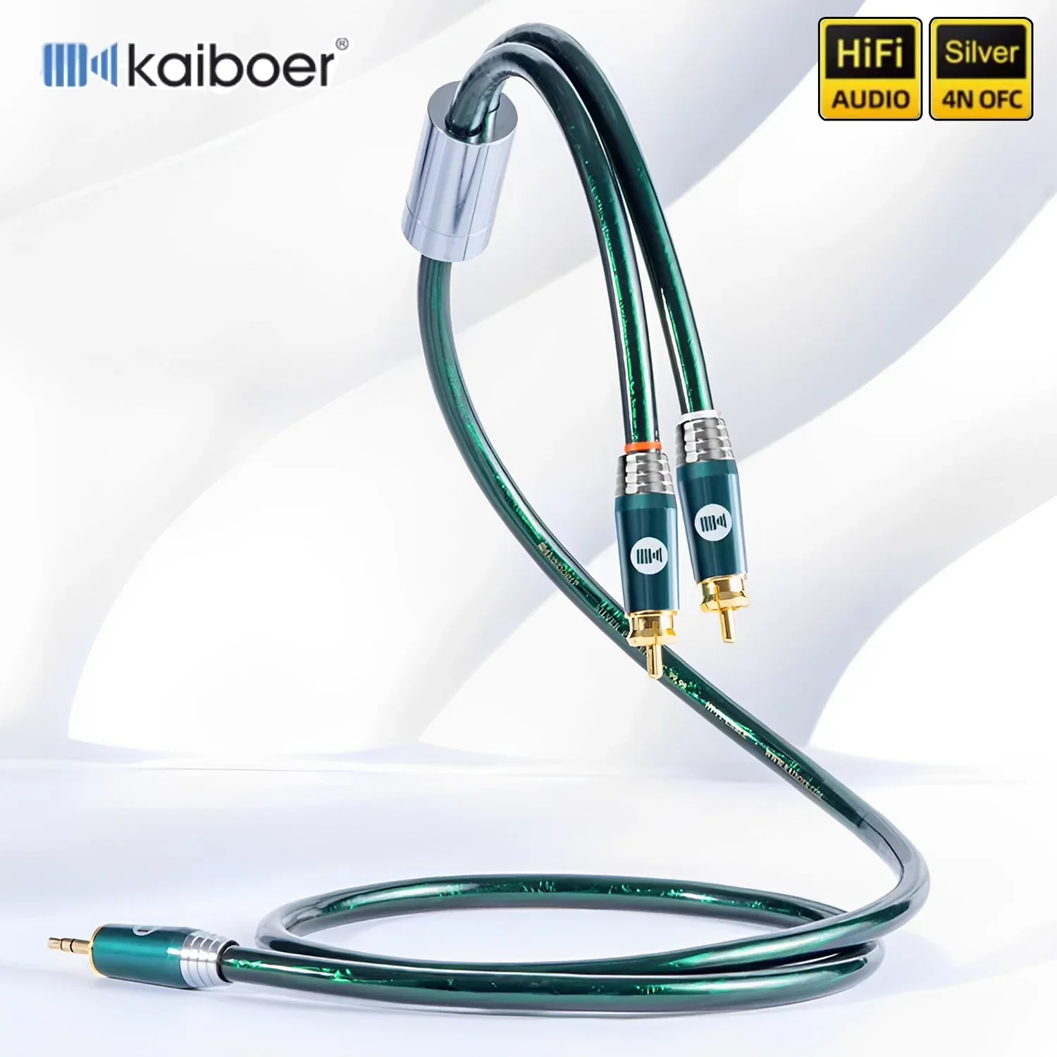 Kaiboer 3.5mm To 2RCA Cable Male To Male Silver Plated Stereo Aux Cord for Cellphone Computers Connect Amplifier Speaker