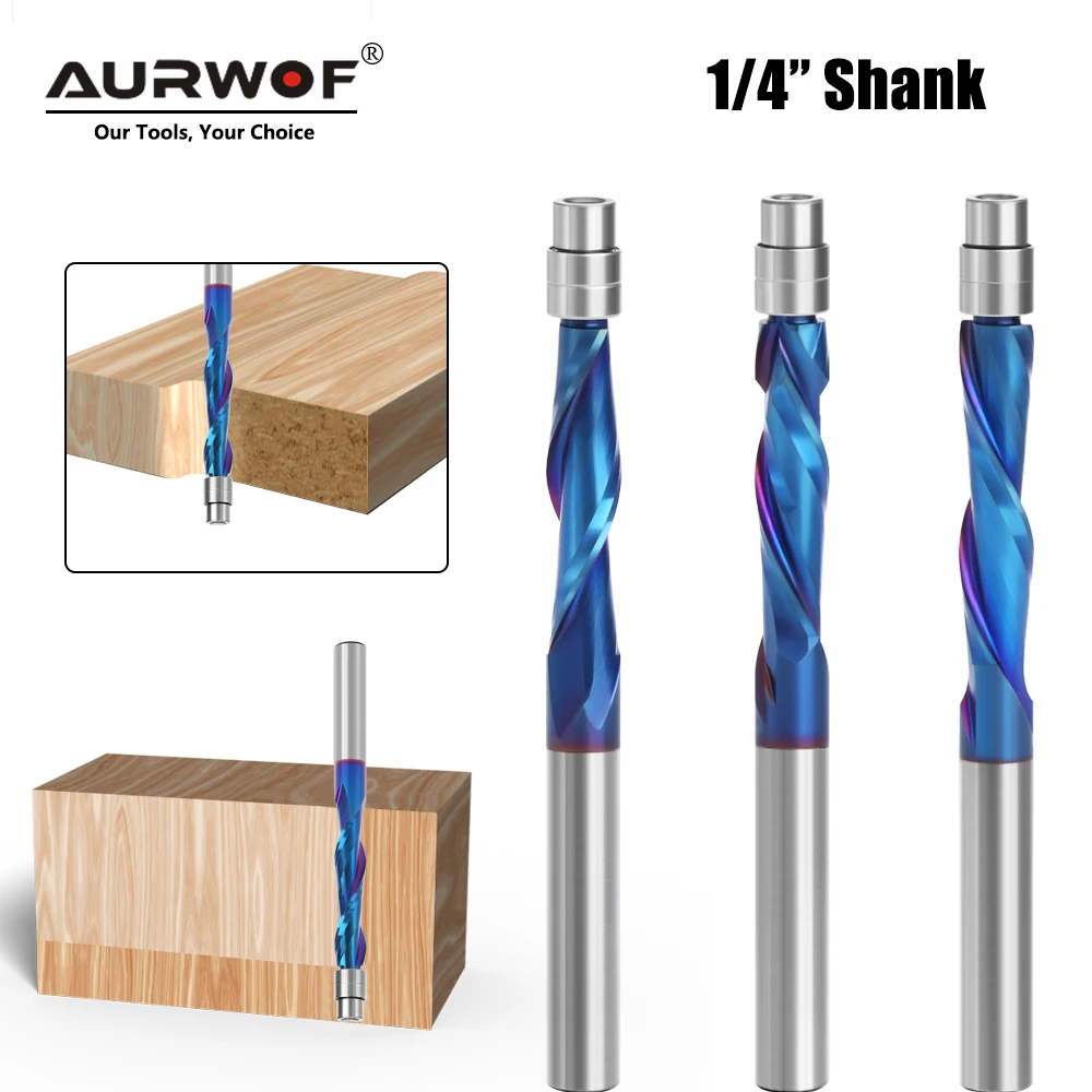 Urwof-flush Trim Bits Router Fresas Moinho Final Rolamento de Carboneto Sólido Flautas 635 Milímetros Shank Carpintaria Z07a07297